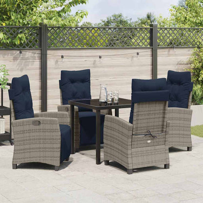 Tuin eettafelset met kussen 5 pcs Grijs poly rattan