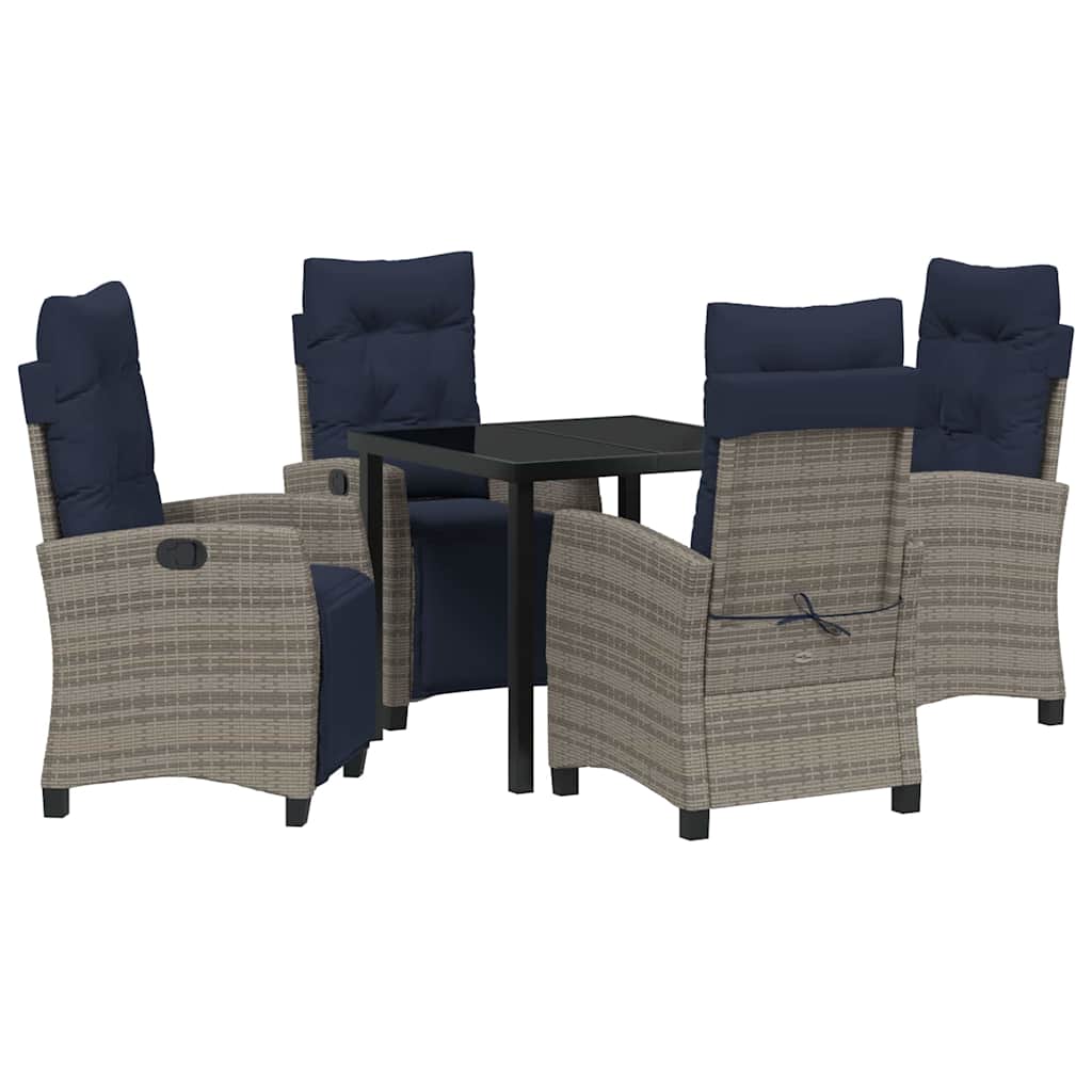 Tuin eettafelset met kussen 5 pcs Grijs poly rattan