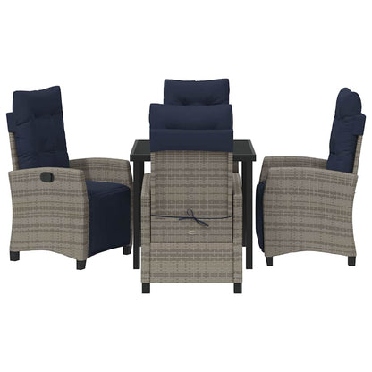 Tuin eettafelset met kussen 5 pcs Grijs poly rattan
