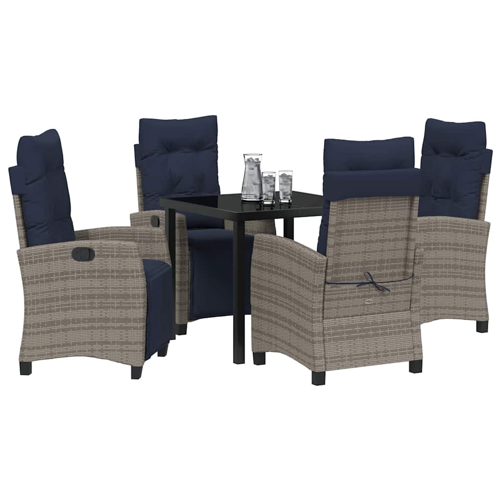 Tuin eettafelset met kussen 5 pcs Grijs poly rattan