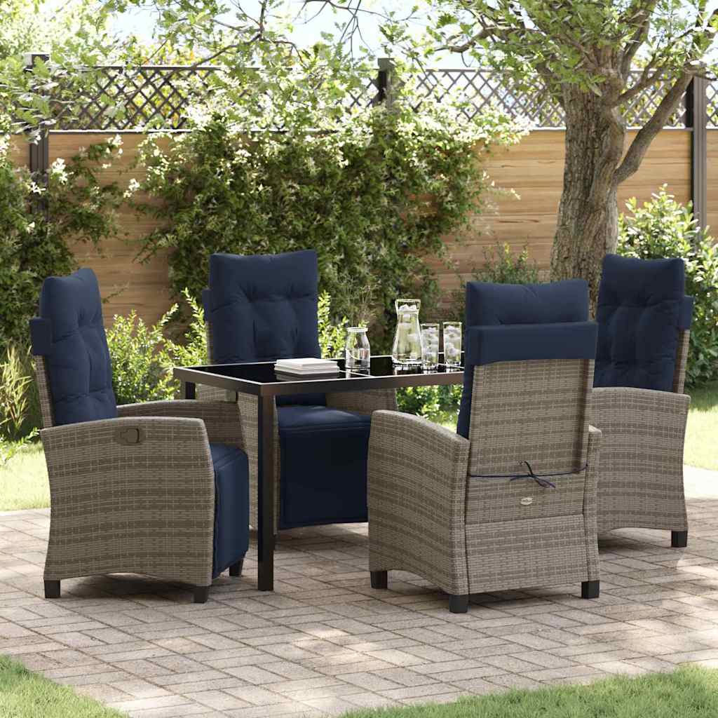 Tuin eettafelset met kussen 5 pcs Grijs poly rattan