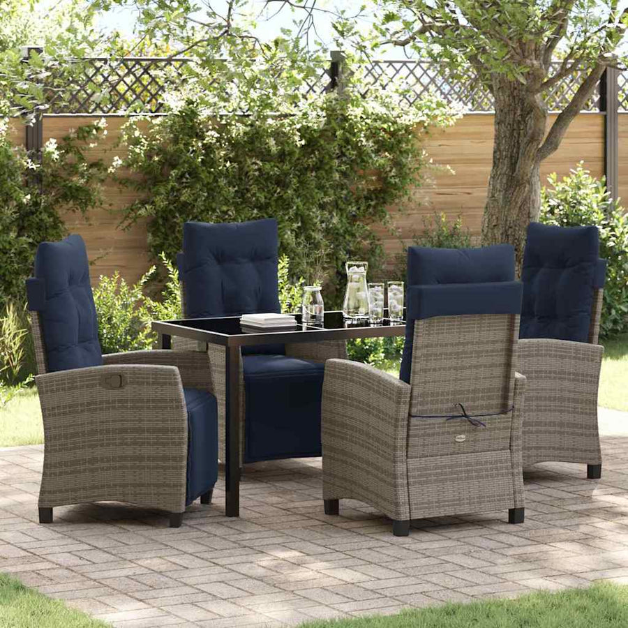 Tuin eettafelset met kussen 5 pcs Grijs poly rattan
