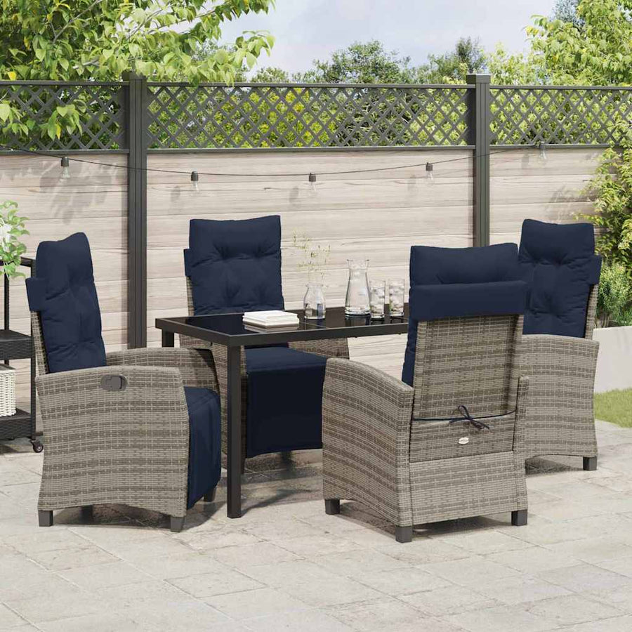 Tuin eettafelset met kussen 5 pcs Grijs poly rattan