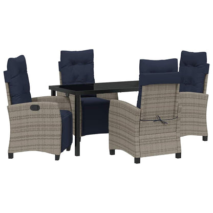 Tuin eettafelset met kussen 5 pcs Grijs poly rattan