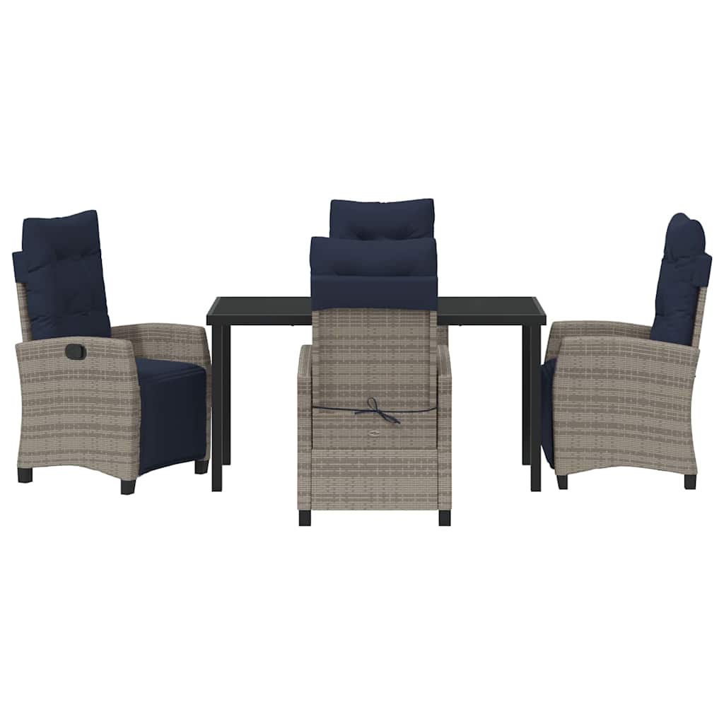 Tuin eettafelset met kussen 5 pcs Grijs poly rattan