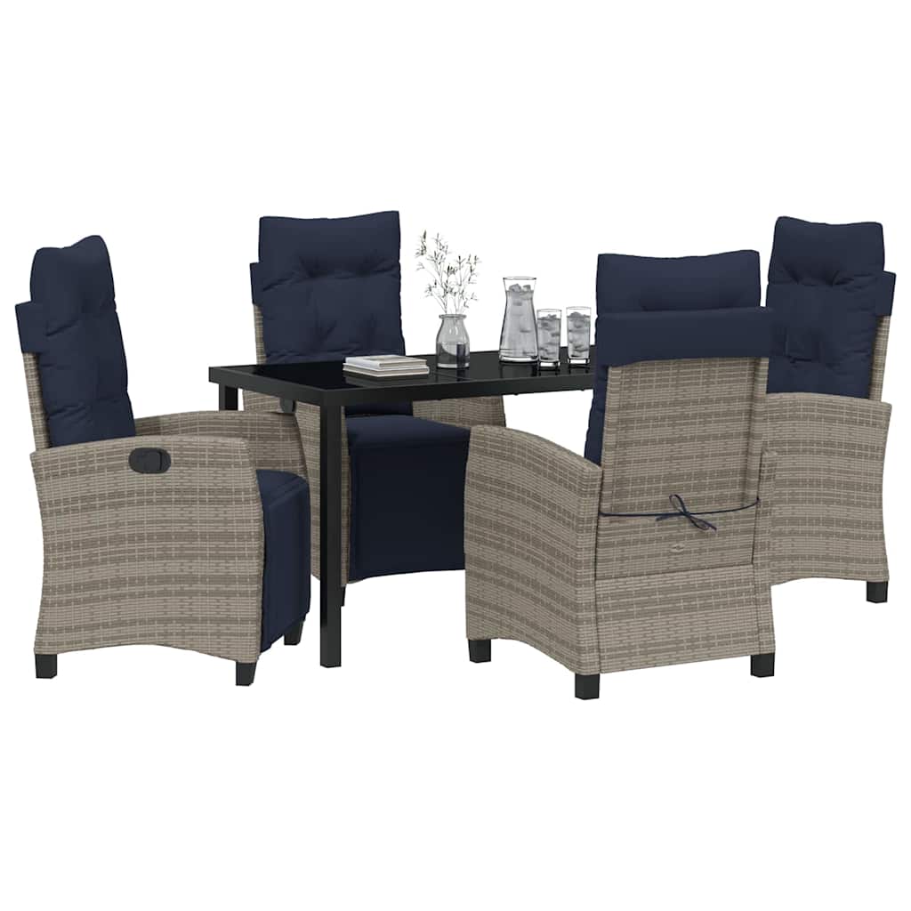 Tuin eettafelset met kussen 5 pcs Grijs poly rattan