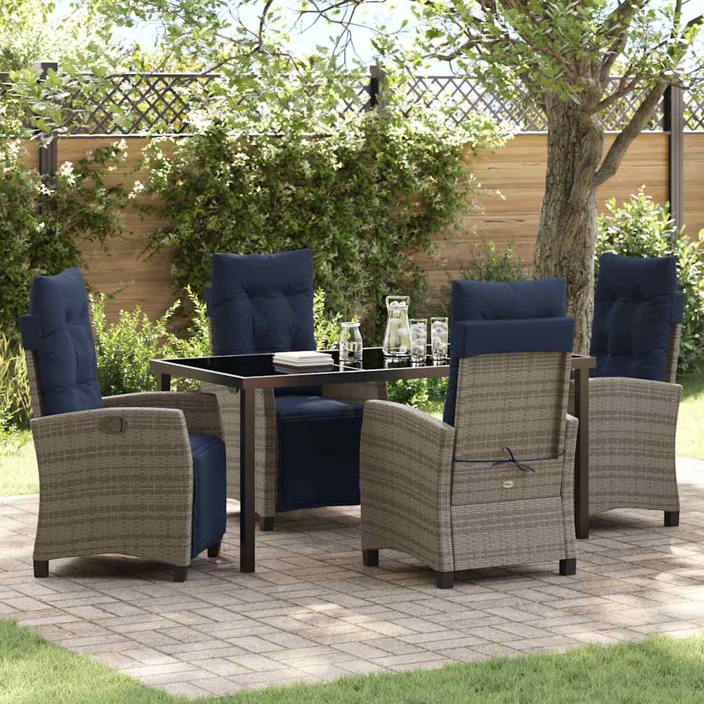 Tuin eettafelset met kussen 5 pcs Grijs poly rattan