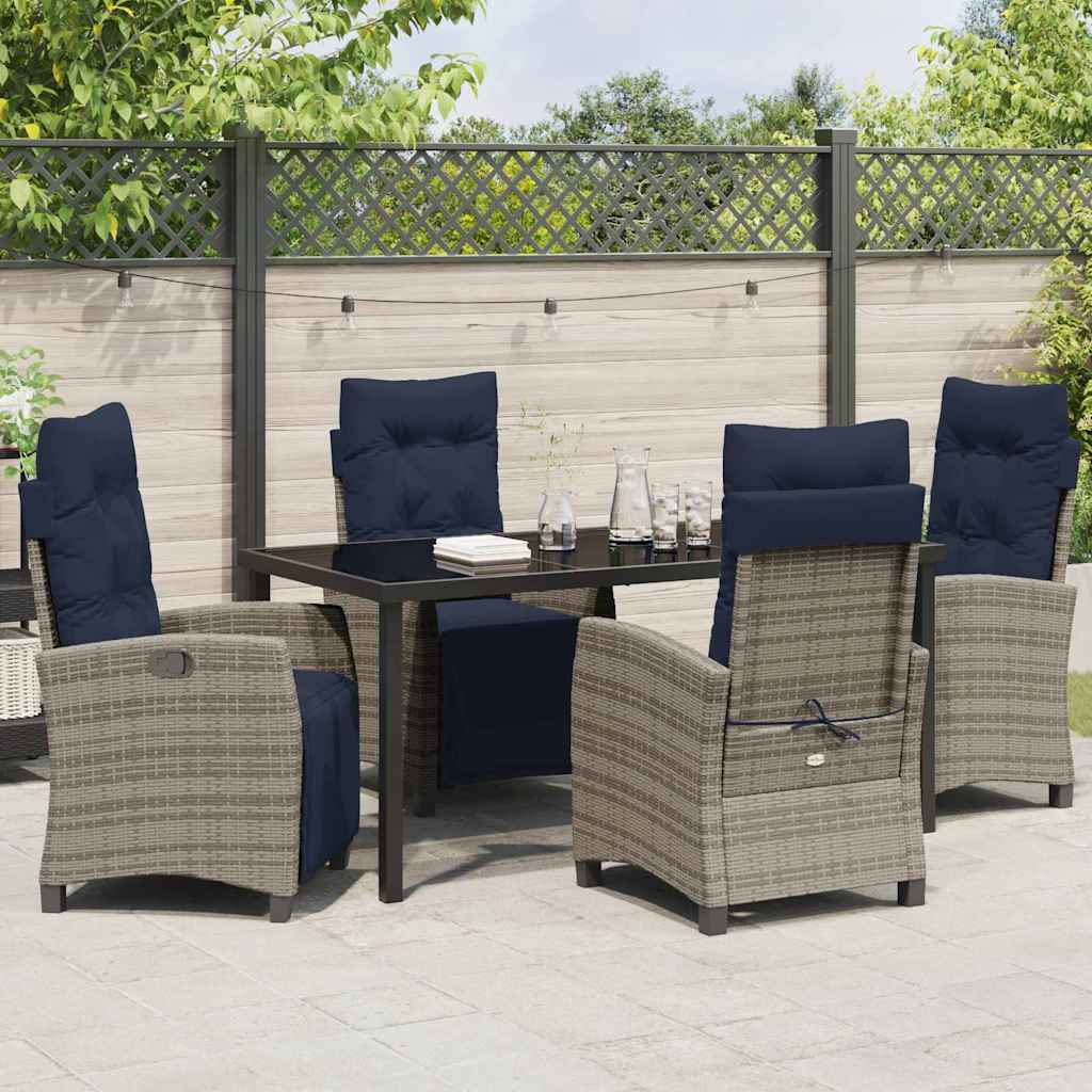 Tuin eettafelset met kussen 5 pcs Grijs poly rattan