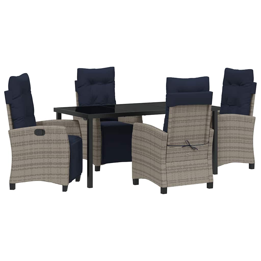 Tuin eettafelset met kussen 5 pcs Grijs poly rattan