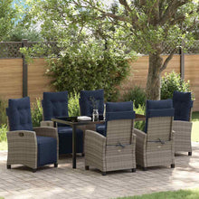 Tuin eettafelset met kussen 7 pcs Grijs poly rattan