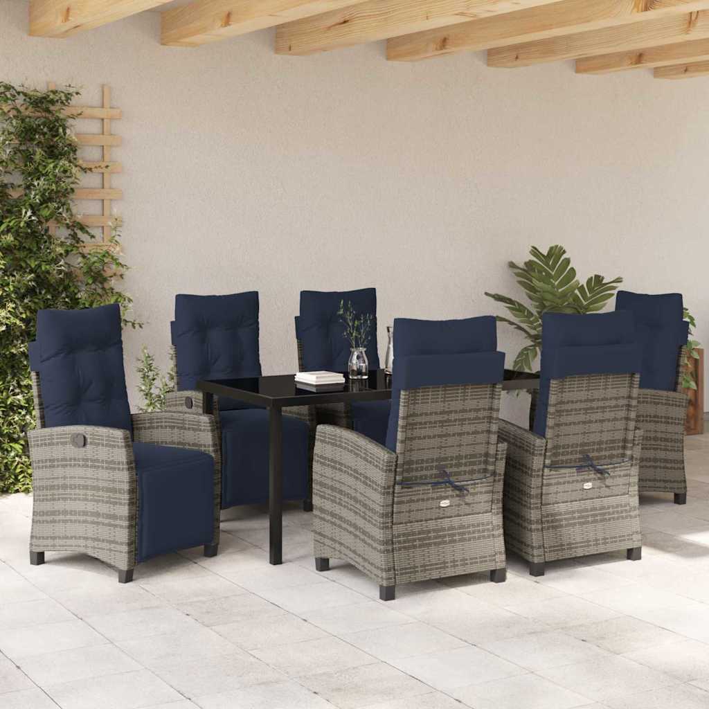 Tuin eettafelset met kussen 7 pcs Grijs poly rattan