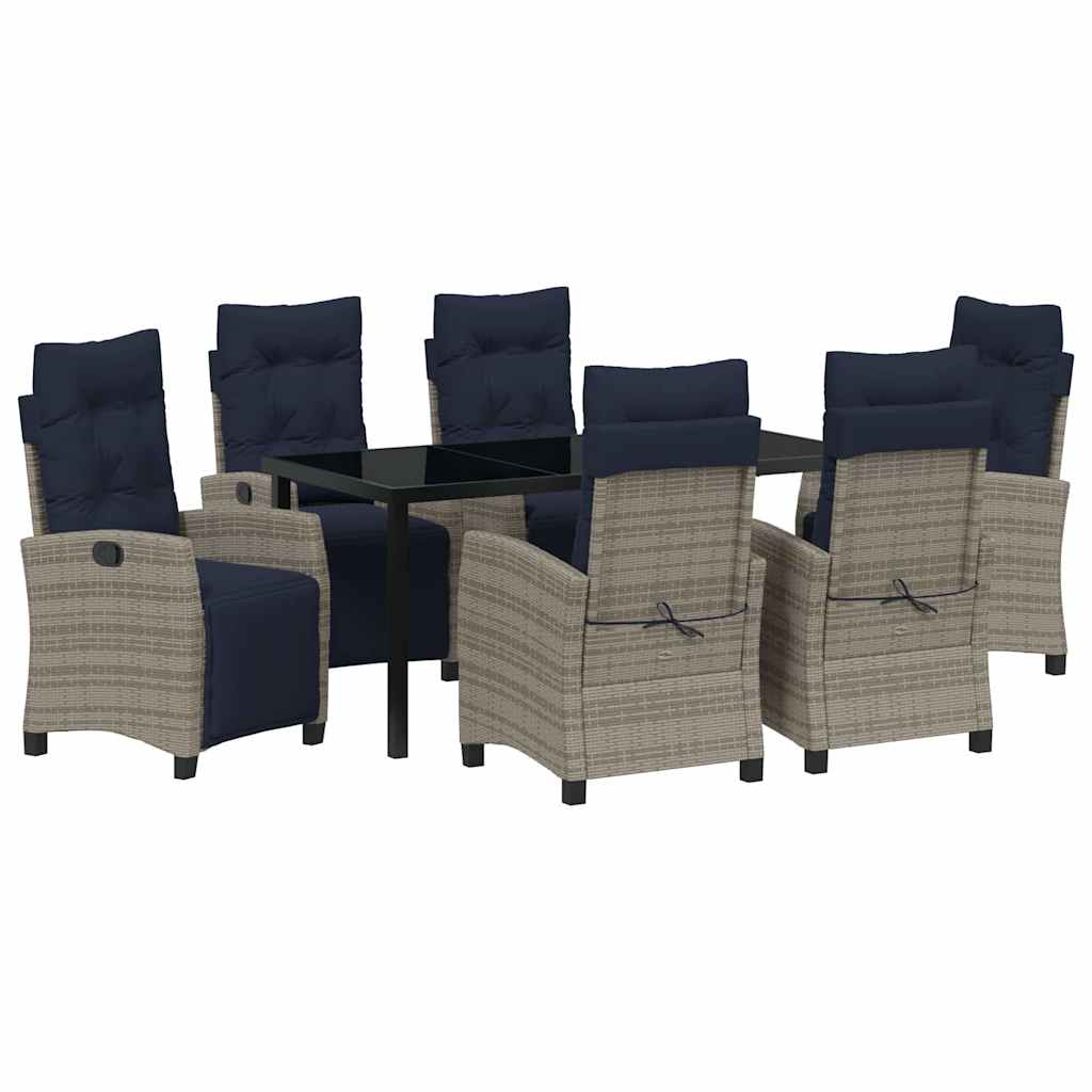 Tuin eettafelset met kussen 7 pcs Grijs poly rattan