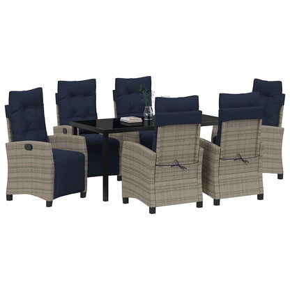 Tuin eettafelset met kussen 7 pcs Grijs poly rattan