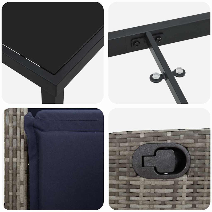 Tuin eettafelset met kussen 7 pcs Grijs poly rattan