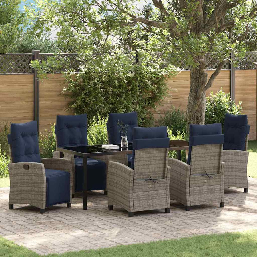 Tuin eettafelset met kussen 7 pcs Grijs poly rattan