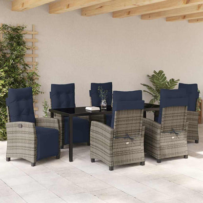Tuin eettafelset met kussen 7 pcs Grijs poly rattan