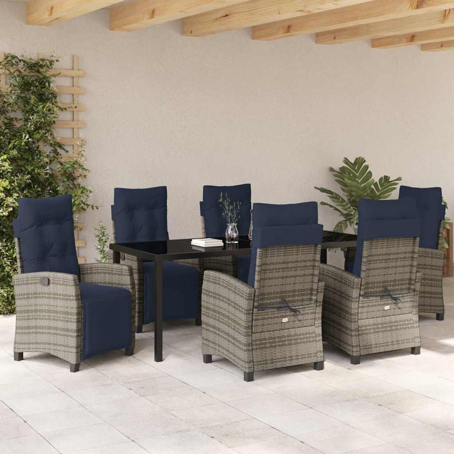 Tuin eettafelset met kussen 7 pcs Grijs poly rattan