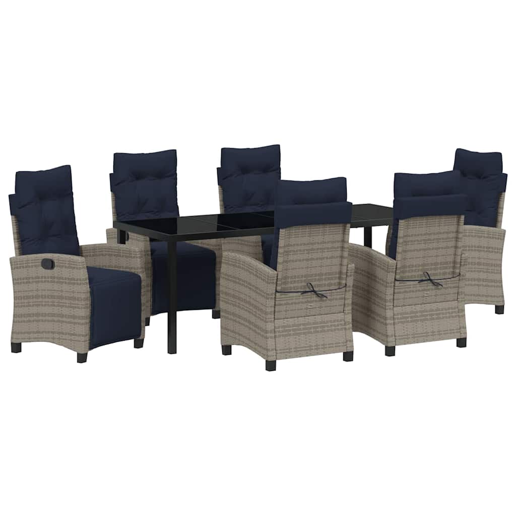 Tuin eettafelset met kussen 7 pcs Grijs poly rattan