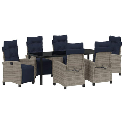 Tuin eettafelset met kussen 7 pcs Grijs poly rattan