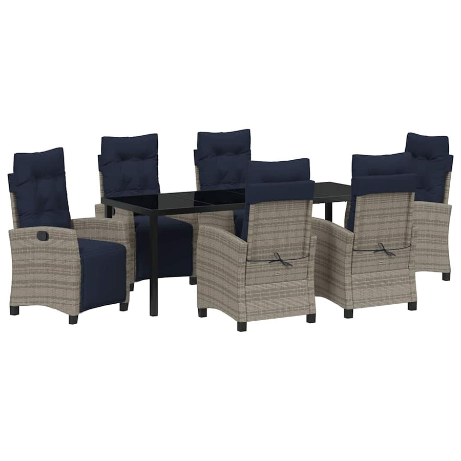 Tuin eettafelset met kussen 7 pcs Grijs poly rattan