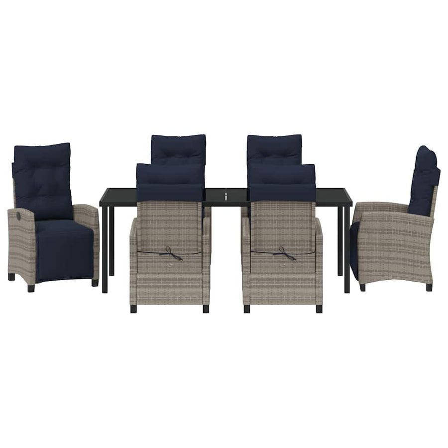 Tuin eettafelset met kussen 7 pcs Grijs poly rattan