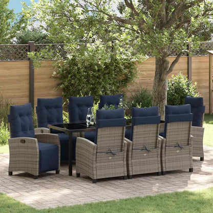 Tuin eettafelset met kussen 9 pcs Grijs poly rattan