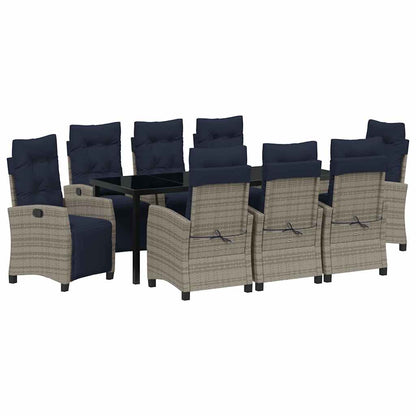 Tuin eettafelset met kussen 9 pcs Grijs poly rattan