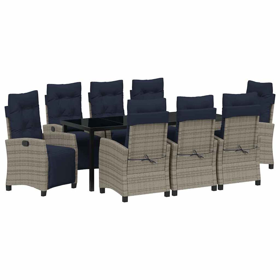 Tuin eettafelset met kussen 9 pcs Grijs poly rattan
