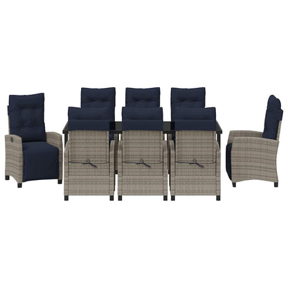 Tuin eettafelset met kussen 9 pcs Grijs poly rattan