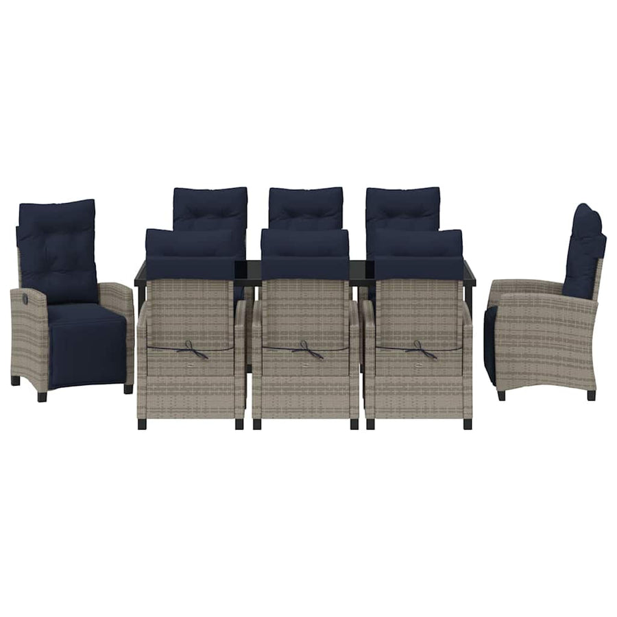 Tuin eettafelset met kussen 9 pcs Grijs poly rattan