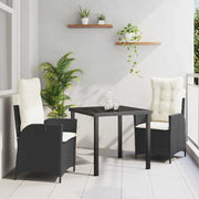 Garden dining set with cushion 3 pcs Black poly rattan