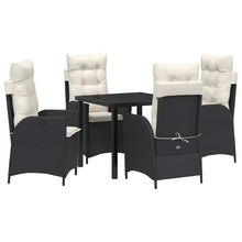 Tuin eettafelset met kussen 5 pcs Zwart poly rattan