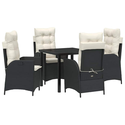Tuin eettafelset met kussen 5 pcs Zwart poly rattan