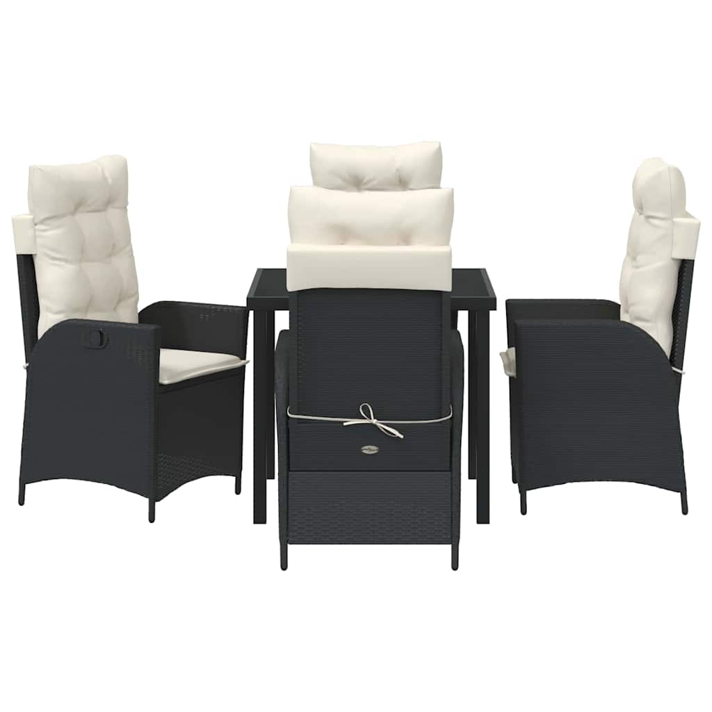 Tuin eettafelset met kussen 5 pcs Zwart poly rattan