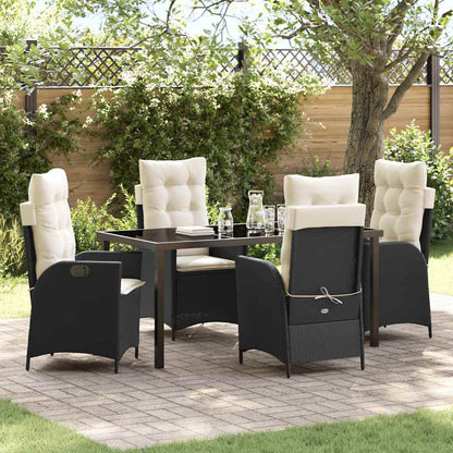 Tuin eettafelset met kussen 5 pcs Zwart poly rattan