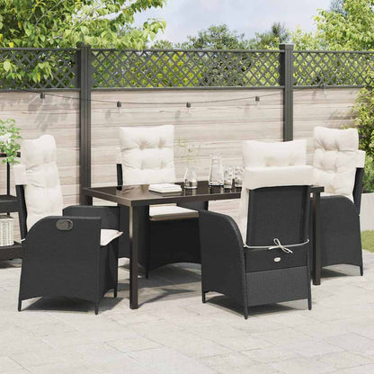 Tuin eettafelset met kussen 5 pcs Zwart poly rattan