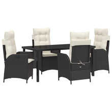 Tuin eettafelset met kussen 5 pcs Zwart poly rattan