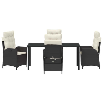 Tuin eettafelset met kussen 5 pcs Zwart poly rattan