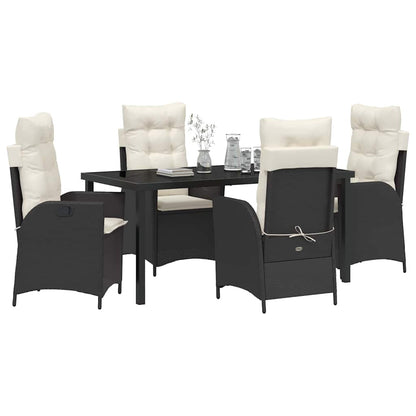 Tuin eettafelset met kussen 5 pcs Zwart poly rattan