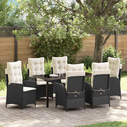 Tuin eettafelset met kussen 7 pcs Zwart poly rattan