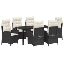 Tuin eettafelset met kussen 7 pcs Zwart poly rattan