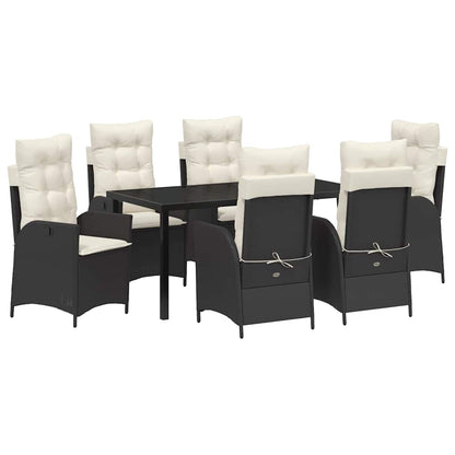 Tuin eettafelset met kussen 7 pcs Zwart poly rattan