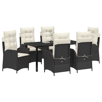 Tuin eettafelset met kussen 7 pcs Zwart poly rattan
