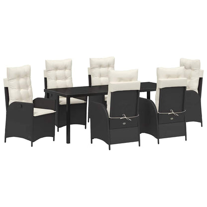 Tuin eettafelset met kussen 7 pcs Zwart poly rattan