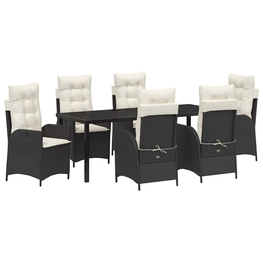 Tuin eettafelset met kussen 7 pcs Zwart poly rattan