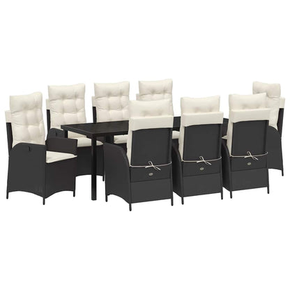 Tuin eettafelset met kussen 9 pcs Zwart poly rattan