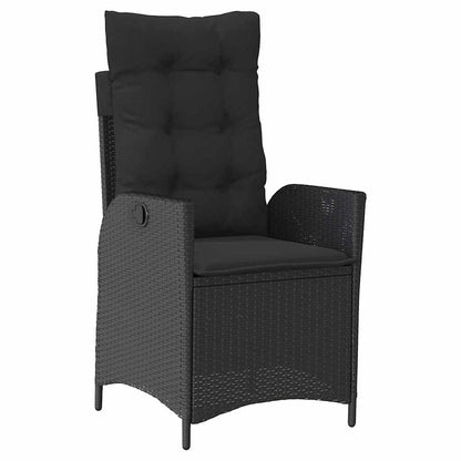 Tuin eettafelset met kussen 3 pcs Zwart poly rattan