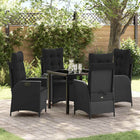 Garden dining set with cushion 5 pcs Black poly rattan