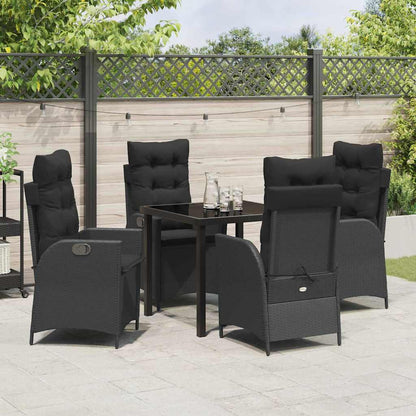 Tuin eettafelset met kussen 5 pcs Zwart poly rattan