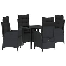 Tuin eettafelset met kussen 5 pcs Zwart poly rattan